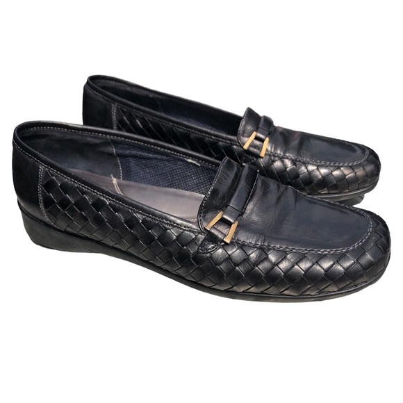Sesto MEUCCI Black Woven Leather Slip On Shoes Size 11M - Picture 1 of 14